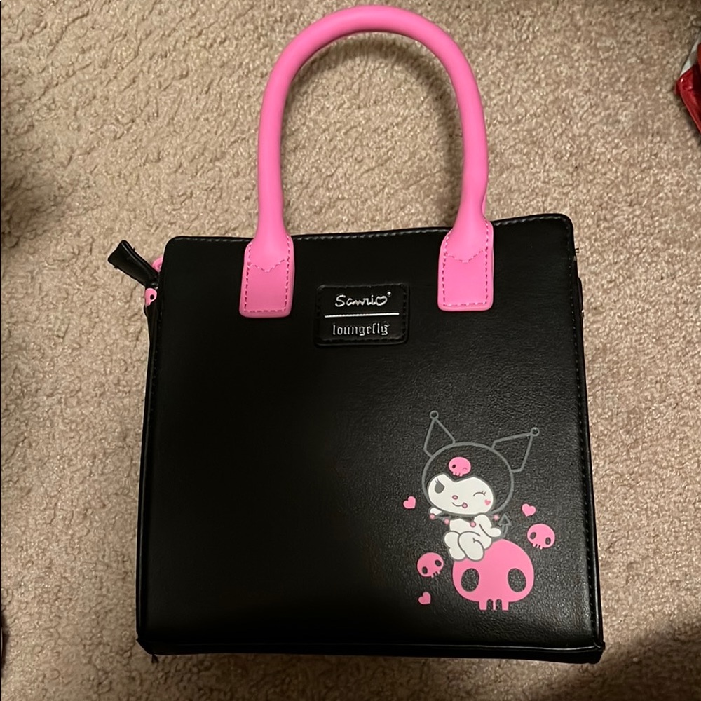 Loungefly Black and Pink Mini Bag with Cartoon Design
